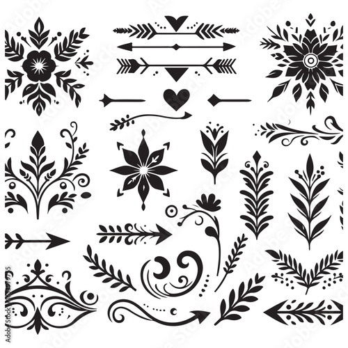 Arrows, floral designs vector elements