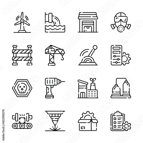 Creatively designed linear pack of industrial services, ready for premium use