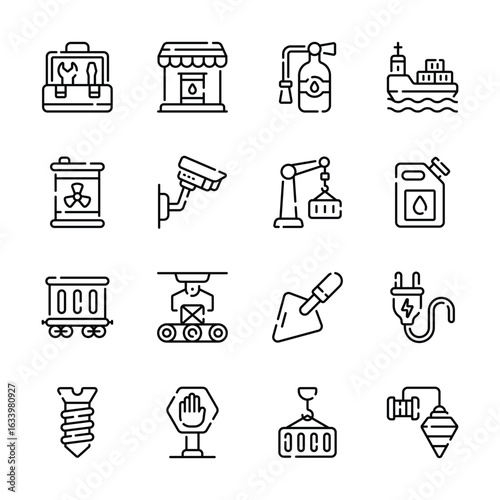 Ready to use pack of manufacturing service outline style icons