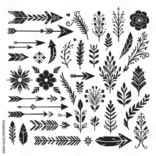 Arrows, floral designs vector elements