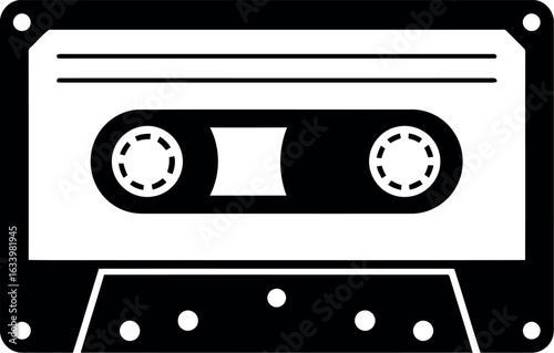 Retro cassette tape icon black and white