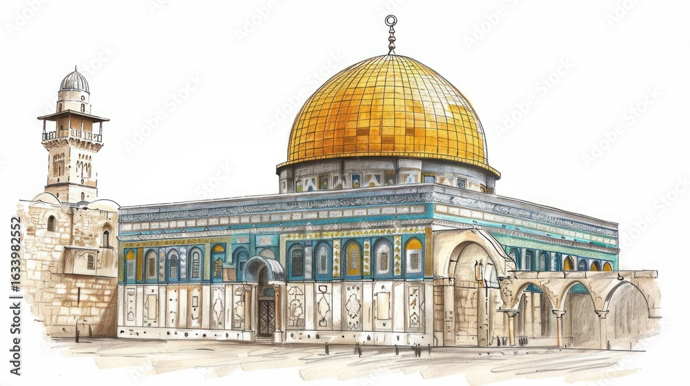 Fototapeta premium Hand-drawn illustration of the Dome of the Rock