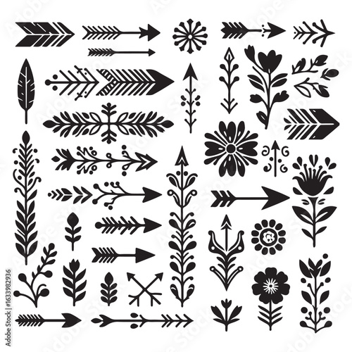 Arrows, floral designs vector elements