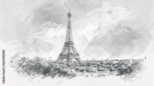 Monochrome sketch of the Eiffel Tower (1)