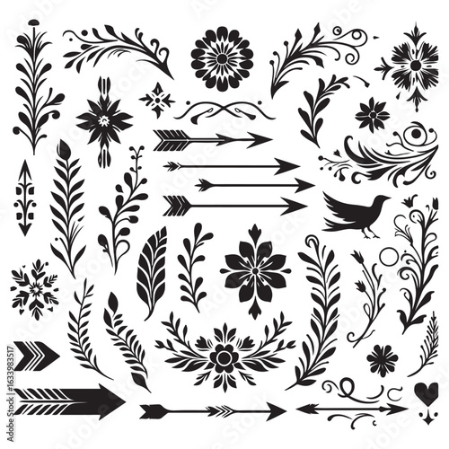 Arrows, floral designs vector elements