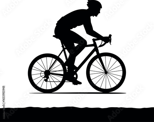 Silhouette cyclist riding bicycle dynamic action