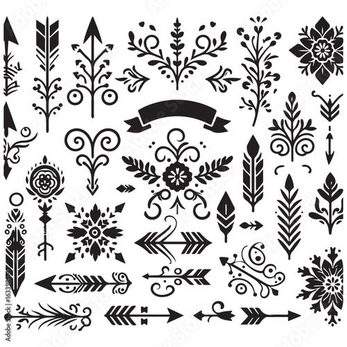 Arrows, floral designs vector elements