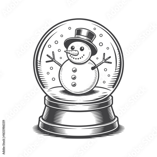 Snowman in glass globe wearing top hat snow globe winter