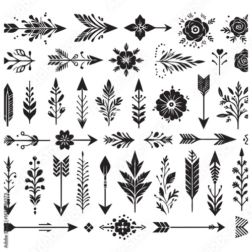 Arrows, floral designs vector elements