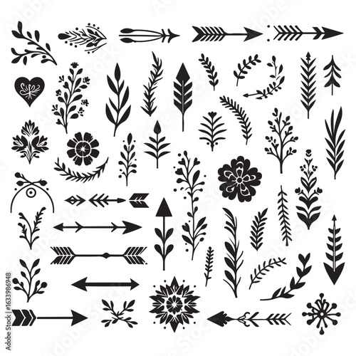 Arrows, floral designs vector elements