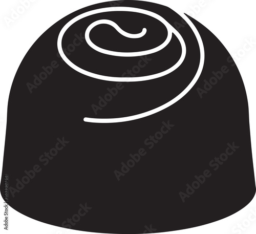 Flat black silhouette of a bonbon or truffle with a swirl top, isolated on a white background