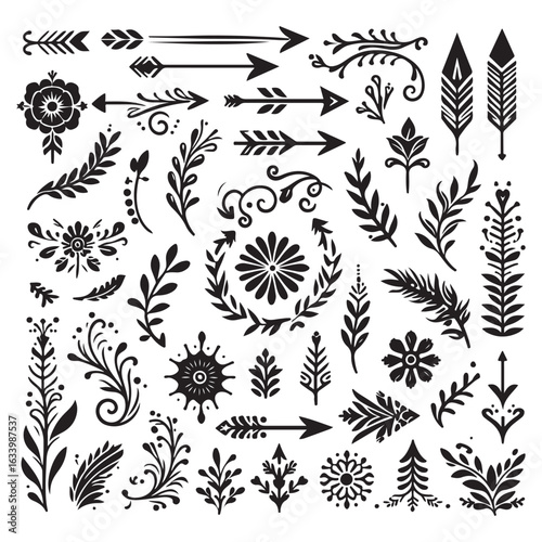 Arrows, floral designs vector elements