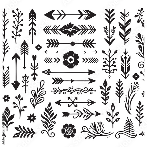 Arrows, floral designs vector elements