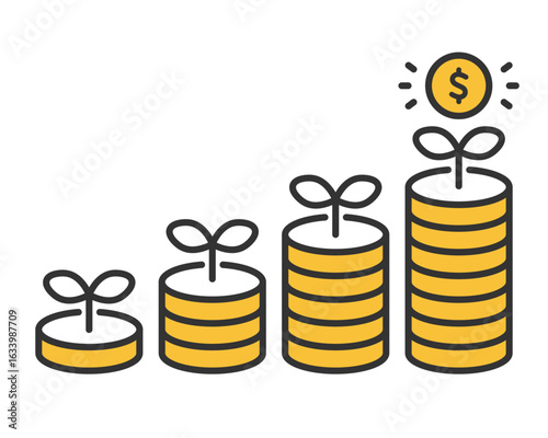 投資と資産の成長を表すベクターイラスト（ドル・シンプル） | ベクター素材 編集可能 SVG