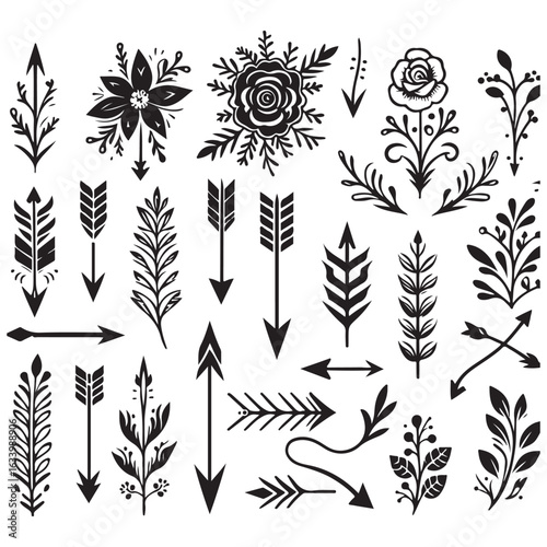 Arrows, floral designs vector elements