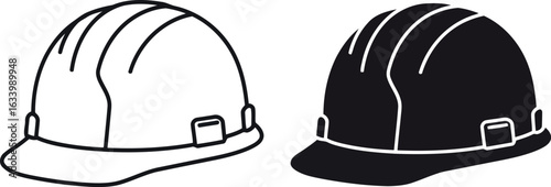 Hard hat icon set safety construction line art