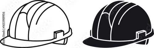 Hard hat icon set construction safety gear black white