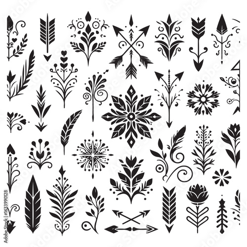 Arrows, floral designs vector elements