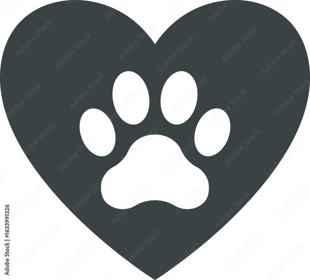 Paw print heart icon love for pets animal care Paw print heart icon love for pets animal care