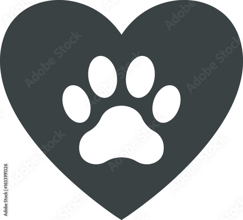 Paw print heart icon love for pets animal care