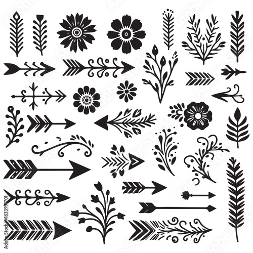 Arrows, floral designs vector elements