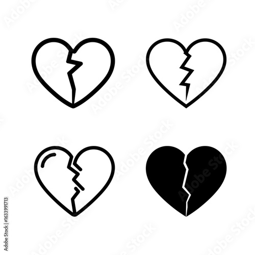 Broken Heart Icons in Line and Solid Style