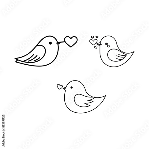 Love Birds Vector Illustration in Line Art