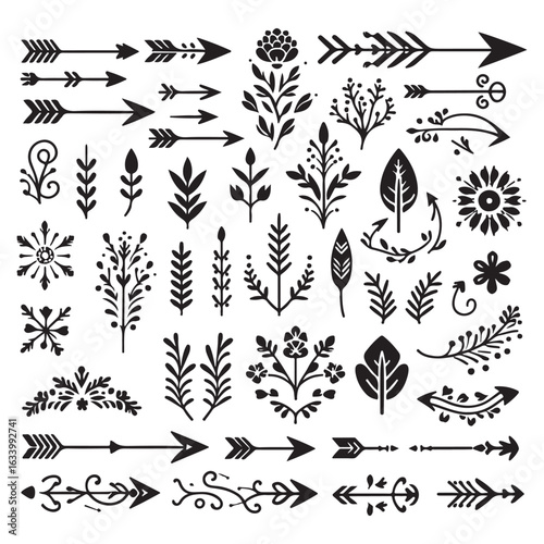 Arrows, floral designs vector elements