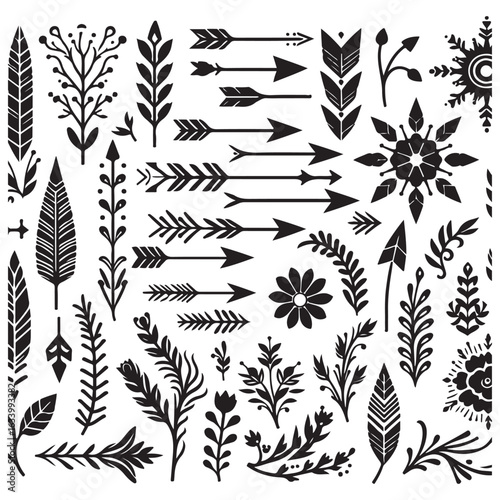 Arrows, floral designs vector elements