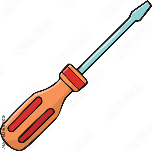 Illustration of a flathead screwdriver with an orange and red handle.