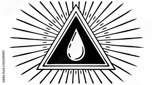 Vector Sacred tear shape enclosed in triangle, radiating light, symbolizes purity and spirituality