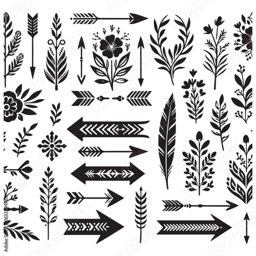 Arrows, floral designs vector elements