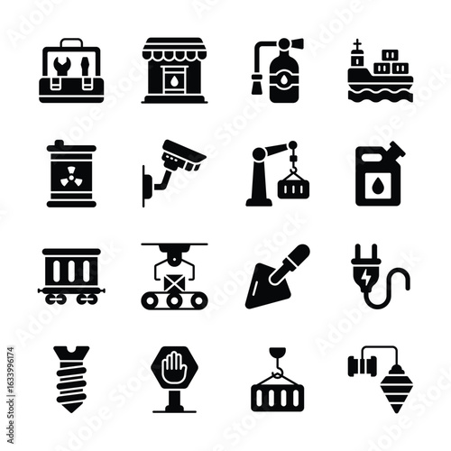 Ready to use pack of manufacturing service glyph style icons