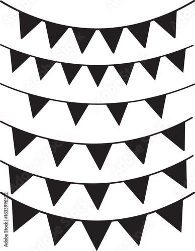 Festive bunting banner flags hanging in rows silhouette