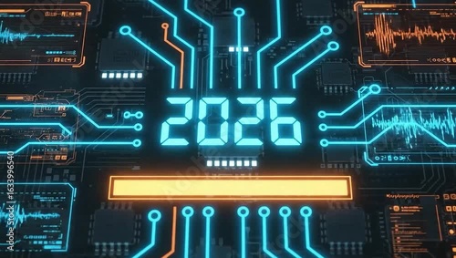 2026 year loading - Futuristic Digital Circuit 