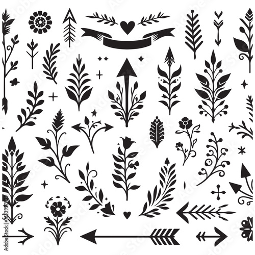 Arrows, floral designs vector elements