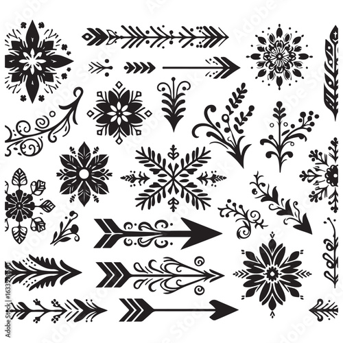 Arrows, floral designs vector elements