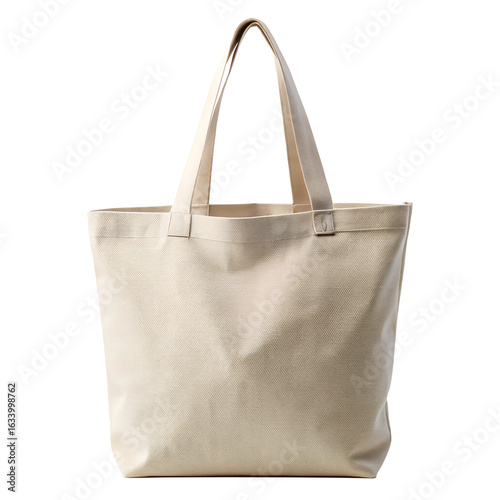 Stylish beige canvas tote bag with a unique textured pattern and comfortable shoulder straps, isolated on white background for versatile use