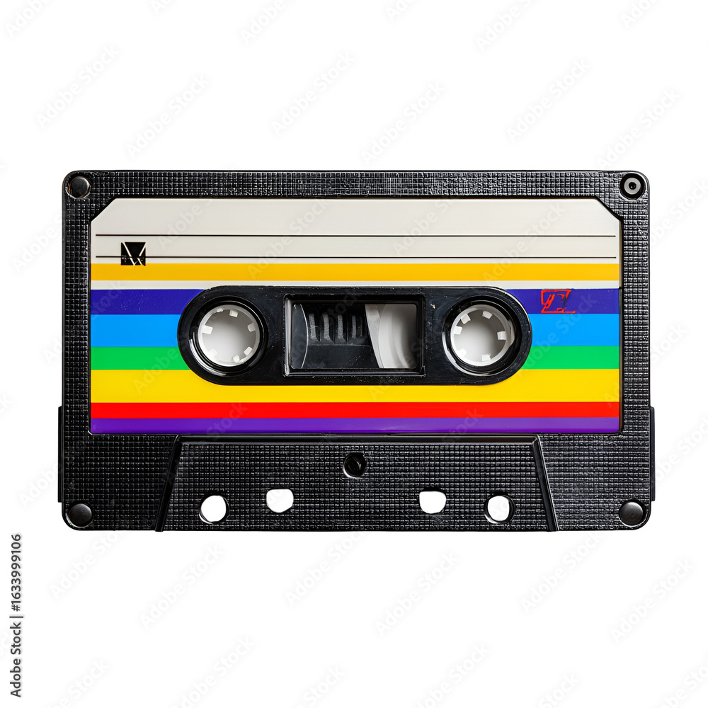 Obraz premium Vintage Audio Cassette Tape Rainbow Stripes Retro Music