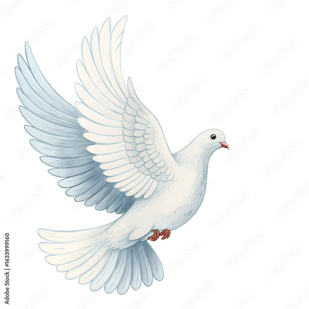 Obraz premium White dove flying peace bird illustration symbol of hope freedom and love isolated on black background