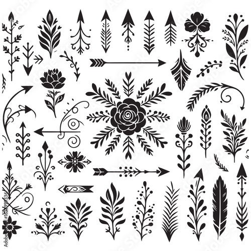 Arrows, floral designs vector elements