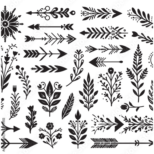 Arrows, floral designs vector elements