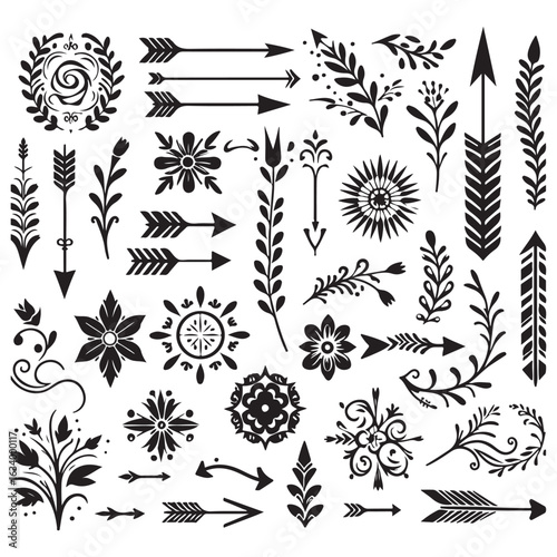 Arrows, floral designs vector elements