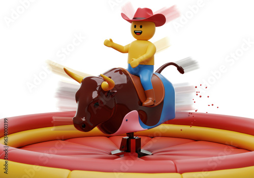 Isolated Mechanical Bull with Cowboy Figure - Amusement Ride