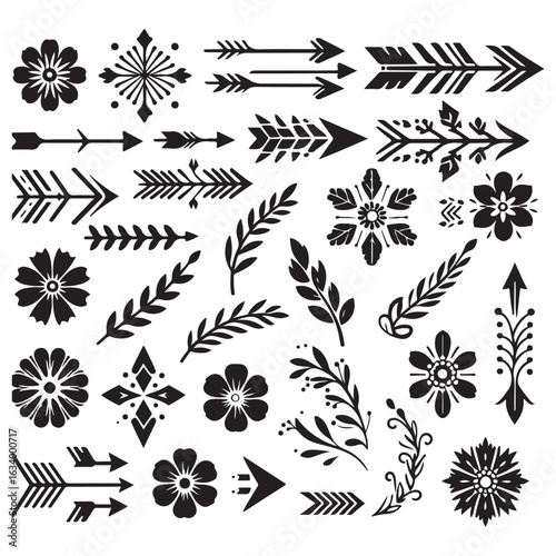 Arrows, floral designs vector elements