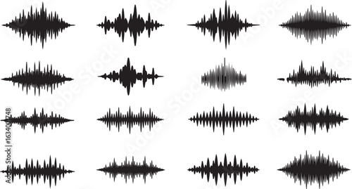 Assortment of Black Audio Waveform Graphics on White sound wave equalizer