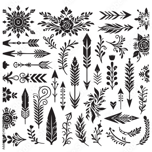 Arrows, floral designs vector elements