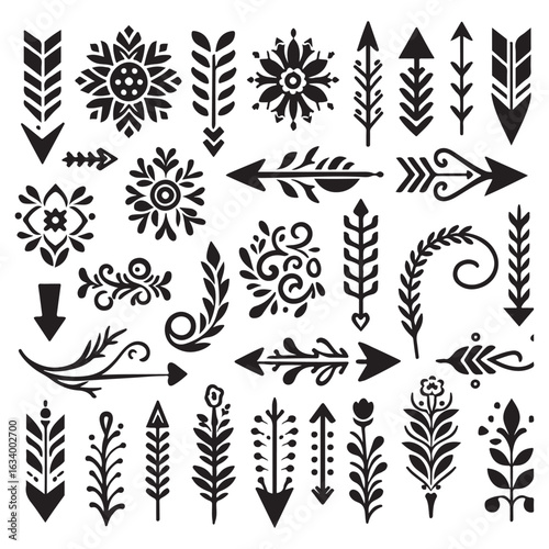 Arrows, floral designs vector elements