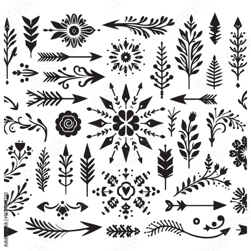 Arrows, floral designs vector elements