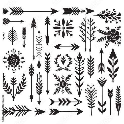 Arrows, floral designs vector elements